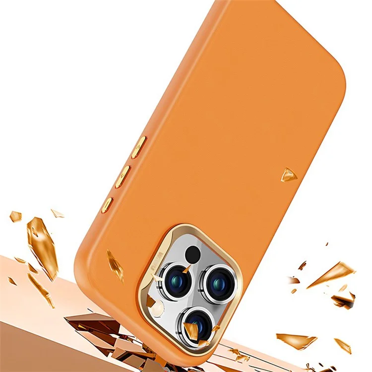 WIWU SP-019 Compatible with MagSafe para iPhone 15 Pro Funda de Piel PU + TPU - Naranja