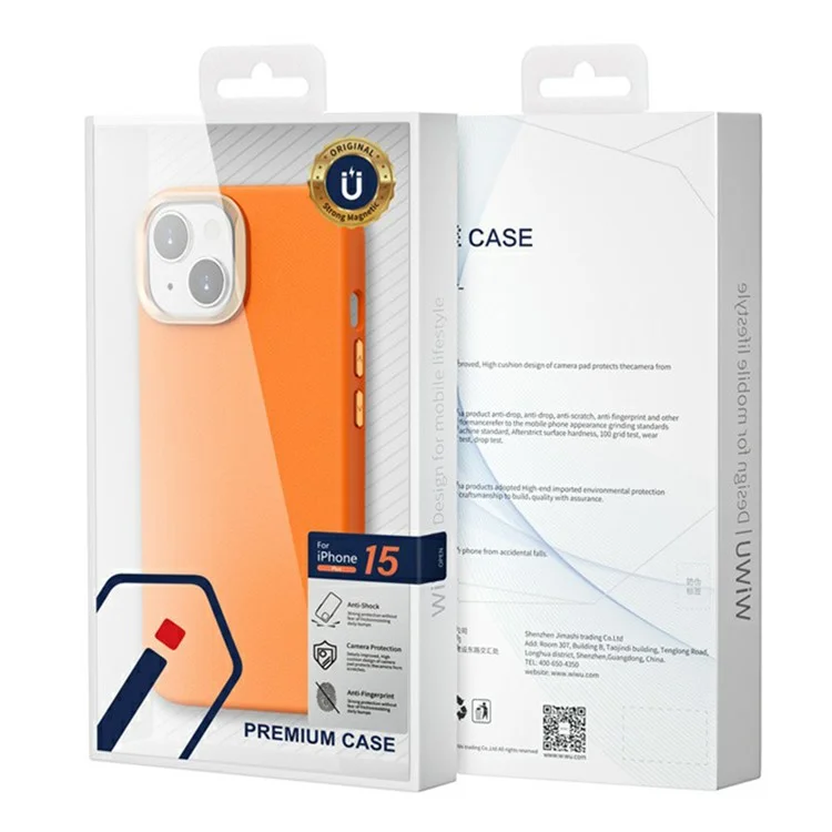 WIWU SP-019 Compatible with MagSafe para iPhone 15 Pro Funda de Piel PU + TPU - Naranja