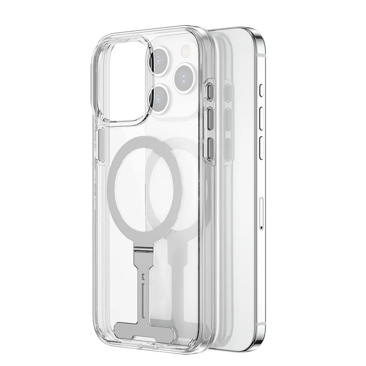 WIWU FYY-014 For iPhone 15 Pro Max Clear Case Kickstand PC Phone Cover Compatible with MagSafe - Transparent