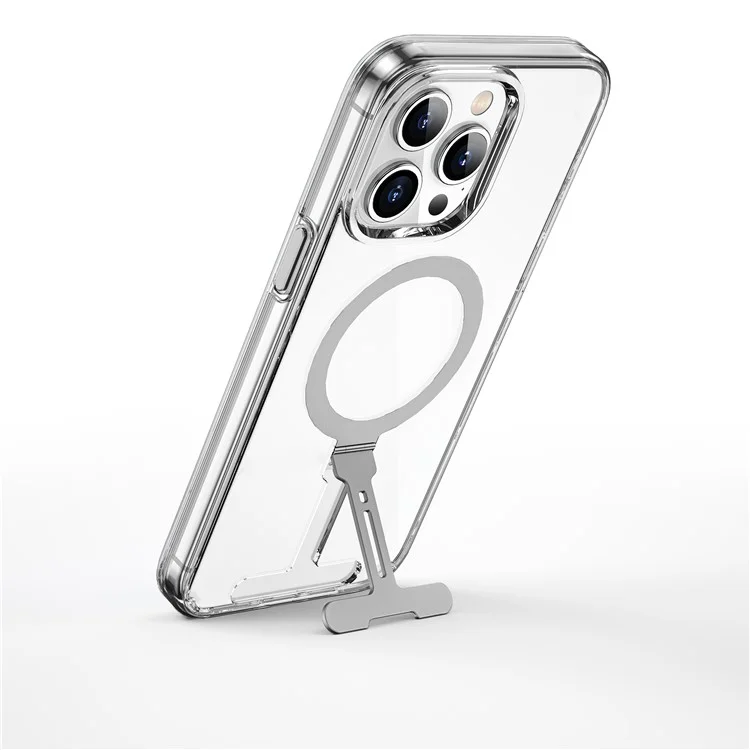 WIWU FYY-014 For iPhone 15 Pro Max Clear Case Kickstand PC Phone Cover Compatible with MagSafe - Transparent