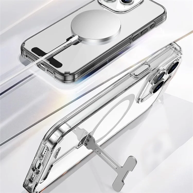 WIWU FYY-014 For iPhone 15 Pro Max Clear Case Kickstand PC Phone Cover Compatible with MagSafe - Transparent