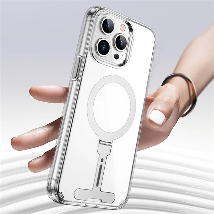 WIWU FYY-014 For iPhone 15 Pro Max Clear Case Kickstand PC Phone Cover Compatible with MagSafe - Transparent