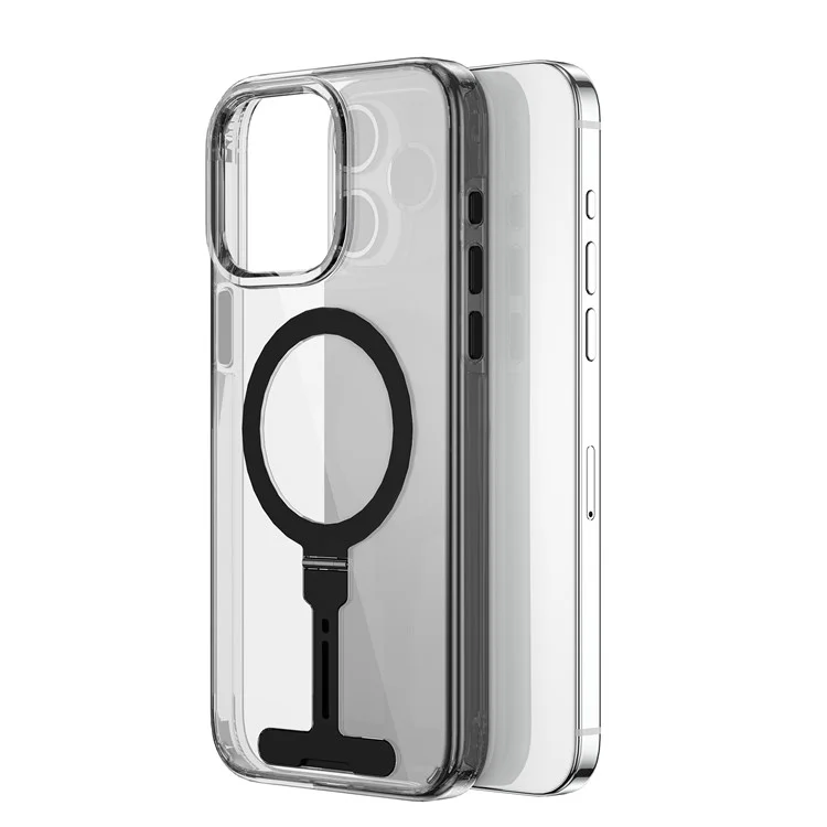 WIWU FYY-014 For iPhone 15 Pro Max Clear Case Kickstand PC Phone Cover Compatible with MagSafe - Transparent Black