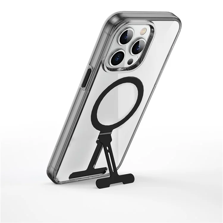WIWU FYY-014 For iPhone 15 Pro Max Clear Case Kickstand PC Phone Cover Compatible with MagSafe - Transparent Black