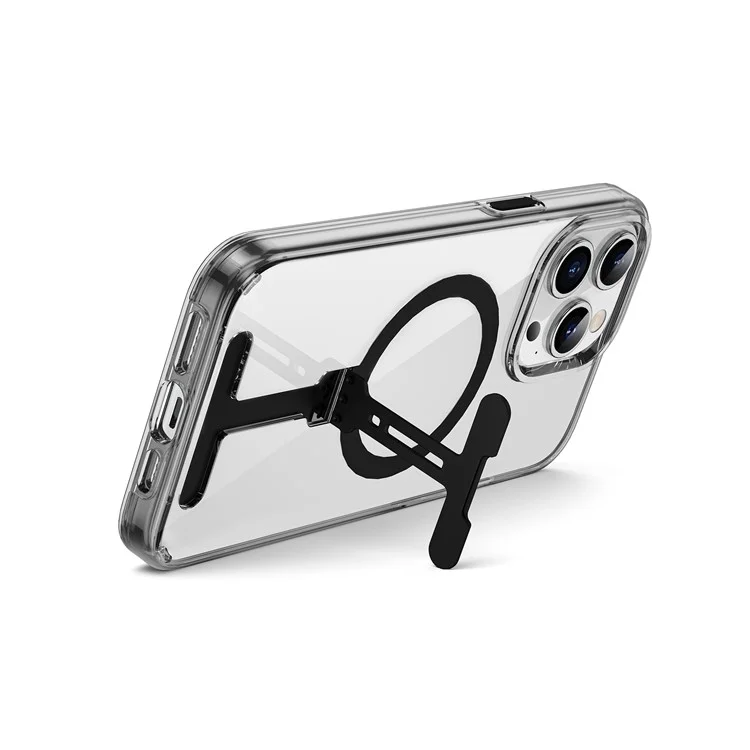 WIWU FYY-014 For iPhone 15 Pro Max Clear Case Kickstand PC Phone Cover Compatible with MagSafe - Transparent Black