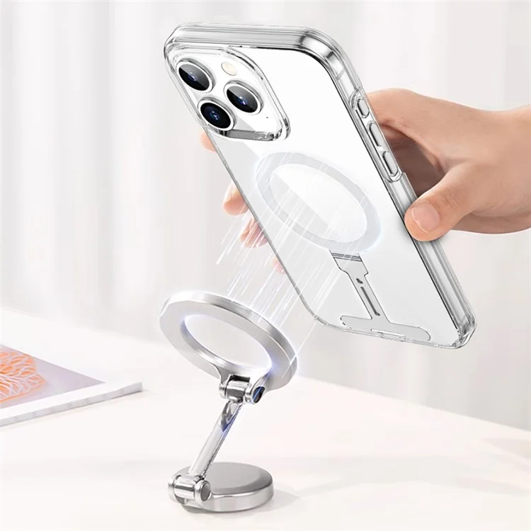 WIWU FYY-014 For iPhone 15 Pro Max Clear Case Kickstand PC Phone Cover Compatible with MagSafe - Transparent Black