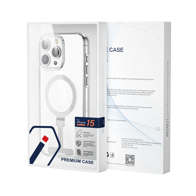 WIWU FYY-014 Hülle für iPhone 15 Pro Ständer PC Klare Handyhülle kompatibel mit MagSafe - Transparent Schwarz
