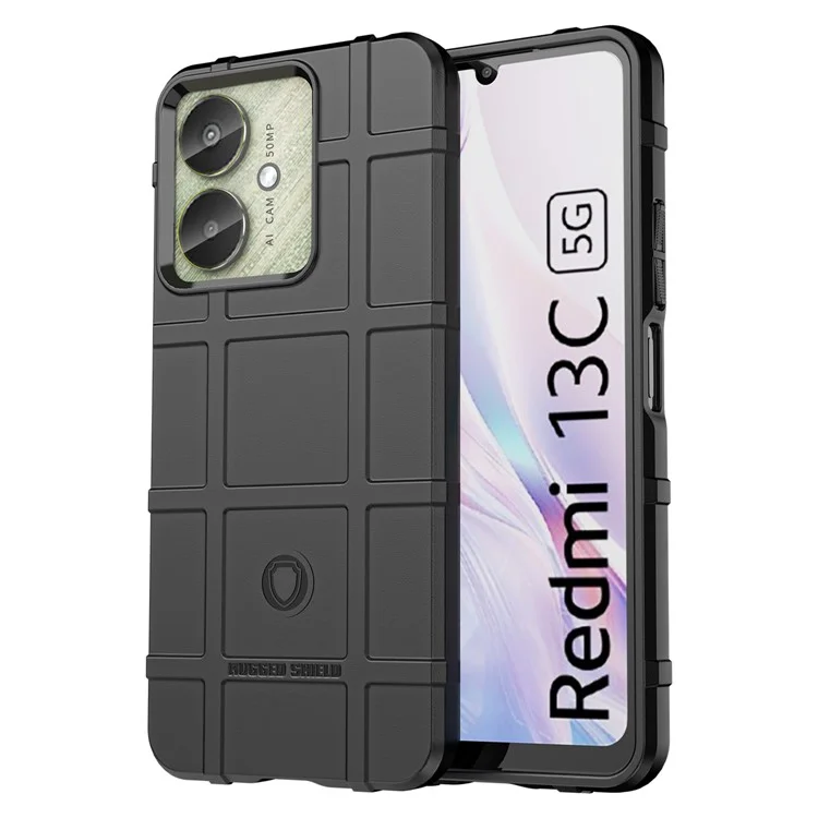 For Xiaomi Redmi 13C 4G  /  13C 5G  /  13R 5G  /  Poco M6 5G  /  Poco C65 4G TPU Case Square Grid Phone Back Cover - Black