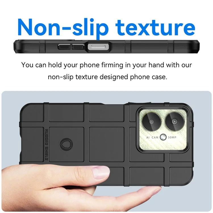 For Xiaomi Redmi 13C 4G  /  13C 5G  /  13R 5G  /  Poco M6 5G  /  Poco C65 4G TPU Case Square Grid Phone Back Cover - Black