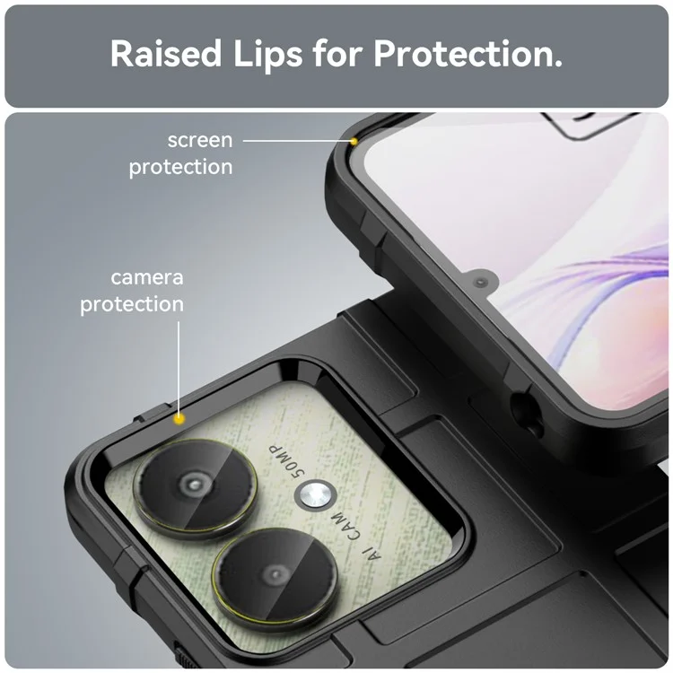 For Xiaomi Redmi 13C 4G  /  13C 5G  /  13R 5G  /  Poco M6 5G  /  Poco C65 4G TPU Case Square Grid Phone Back Cover - Black