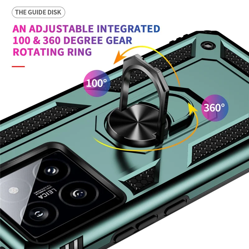 For Xiaomi 14 Drop-proof Case PC+TPU Phone Back Cover with Ring Kickstand - Blackish Green