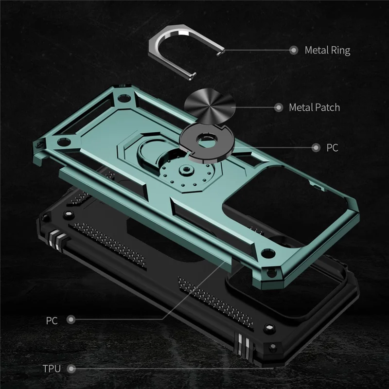 For Xiaomi 14 Drop-proof Case PC+TPU Phone Back Cover with Ring Kickstand - Blackish Green