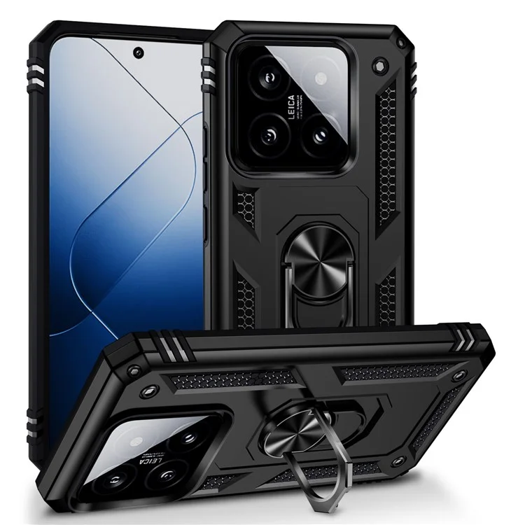 Для Xiaomi 14 Pro Case Kickstand PC+TPU Shockproof Phone Cover Protector - Black