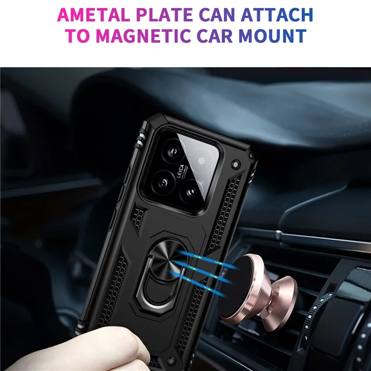 Для Xiaomi 14 Pro Case Kickstand PC+TPU Shockproof Phone Cover Protector - Black