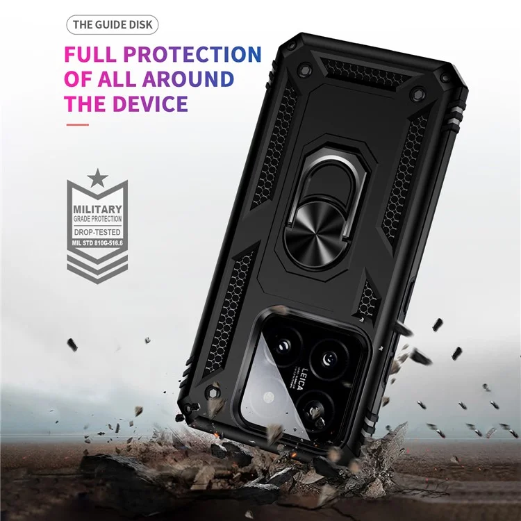 Для Xiaomi 14 Pro Case Kickstand PC+TPU Shockproof Phone Cover Protector - Black