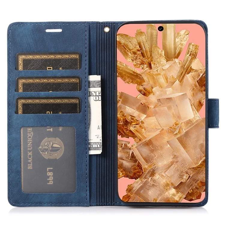 For Google Pixel 8a Phone Case with Strap Wallet Flip PU Leather Cover - Blue