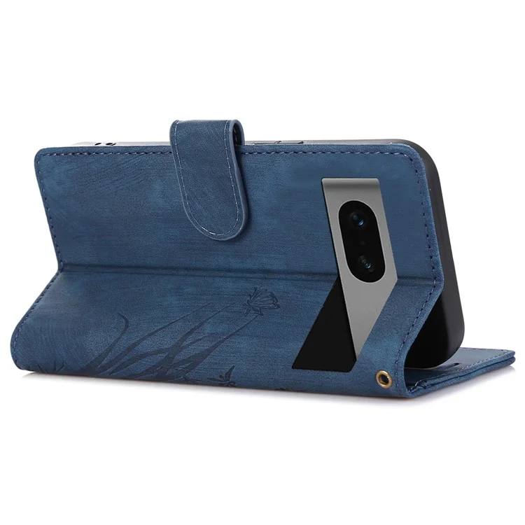 For Google Pixel 8a Phone Case with Strap Wallet Flip PU Leather Cover - Blue