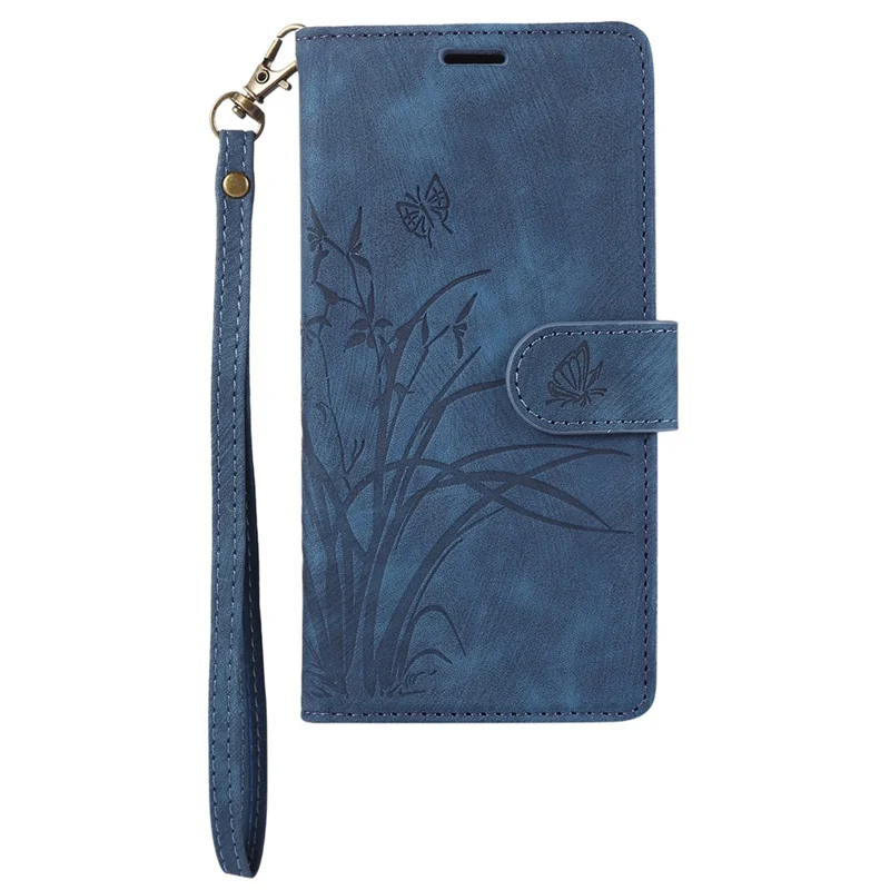 For Google Pixel 8 Pro Flip Leather Case Orchid Butterfly Pattern Wallet Phone Cover - Blue