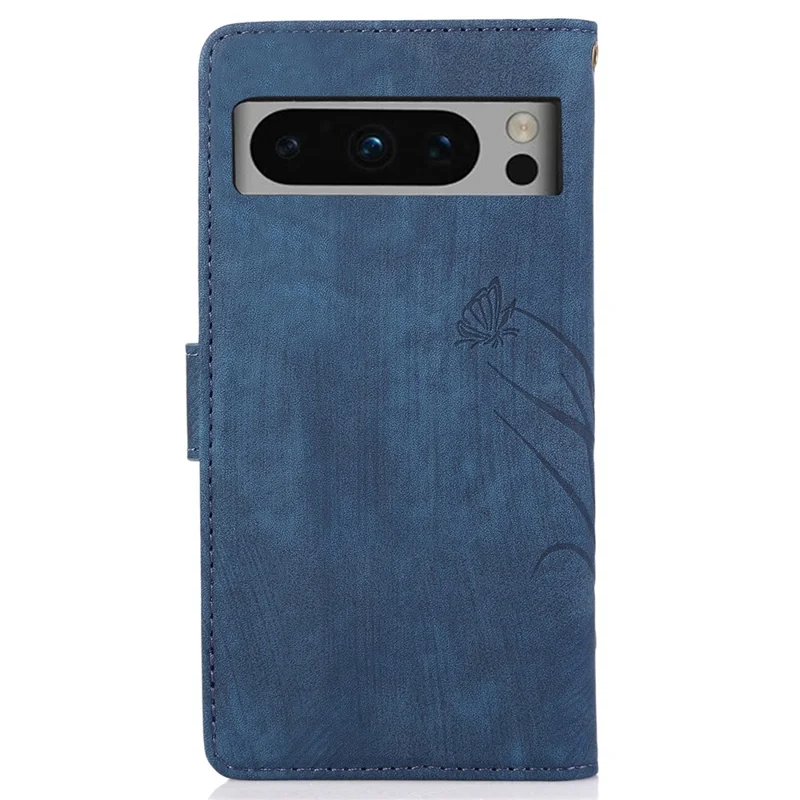 For Google Pixel 8 Pro Flip Leather Case Orchid Butterfly Pattern Wallet Phone Cover - Blue