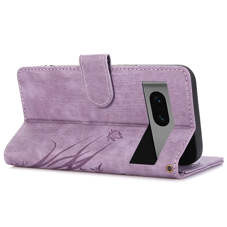 For Google Pixel 8 Case Orchid Butterfly Pattern Leather Cover Phone Wallet - Purple