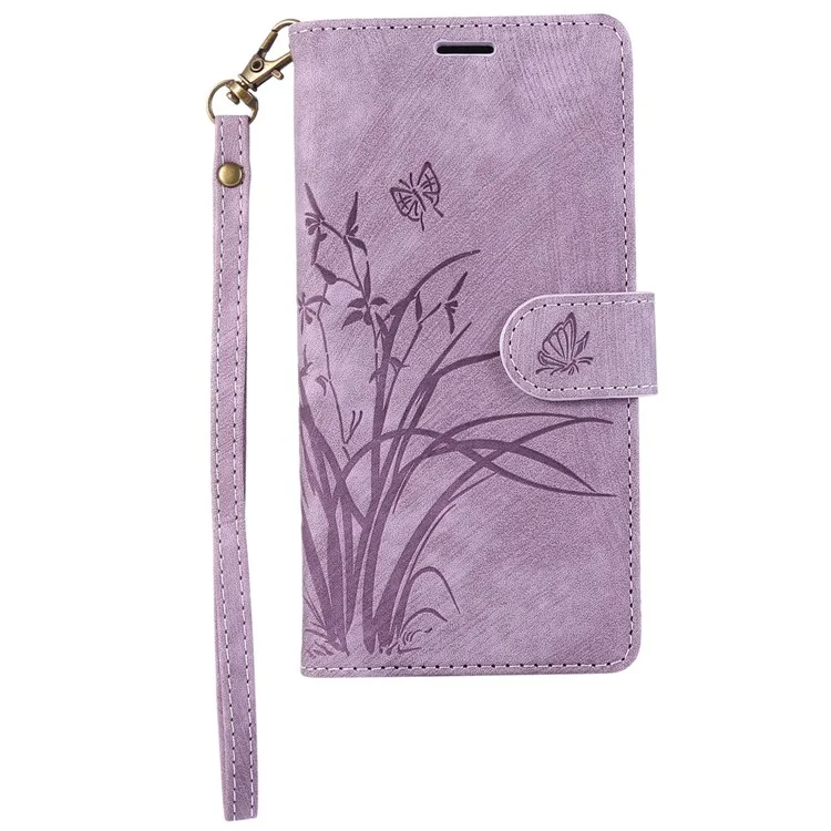 For Google Pixel 8 Case Orchid Butterfly Pattern Leather Cover Phone Wallet - Purple