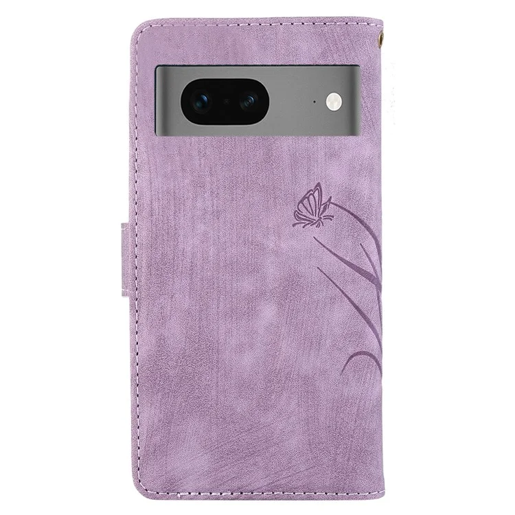 For Google Pixel 8 Case Orchid Butterfly Pattern Leather Cover Phone Wallet - Purple