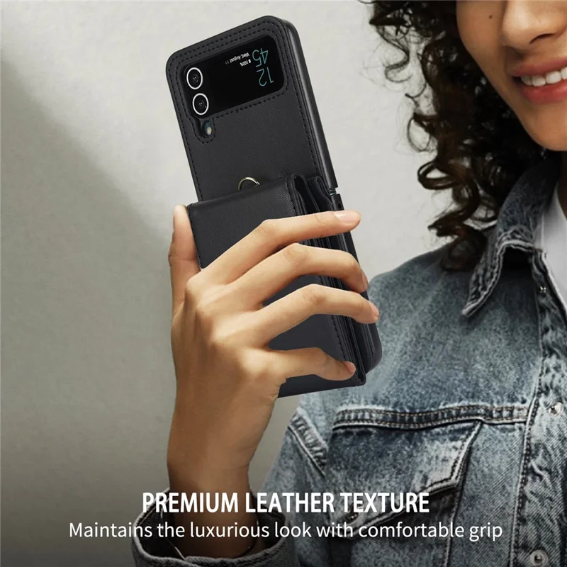 Para Samsung Galaxy Z Flip4 5G Crossbody Phone Case RFID Blocking Card Holder Cover - Negro