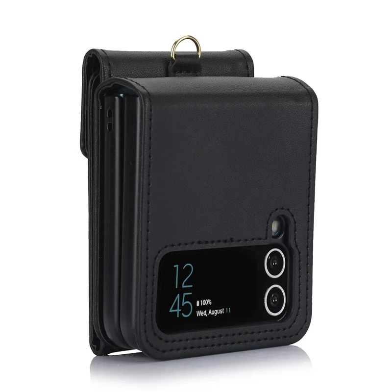 Para Samsung Galaxy Z Flip4 5G Crossbody Phone Case RFID Blocking Card Holder Cover - Negro