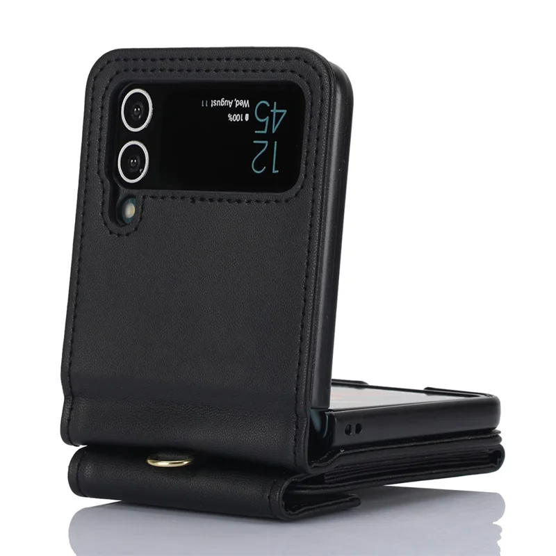 Para Samsung Galaxy Z Flip4 5G Crossbody Phone Case RFID Blocking Card Holder Cover - Negro