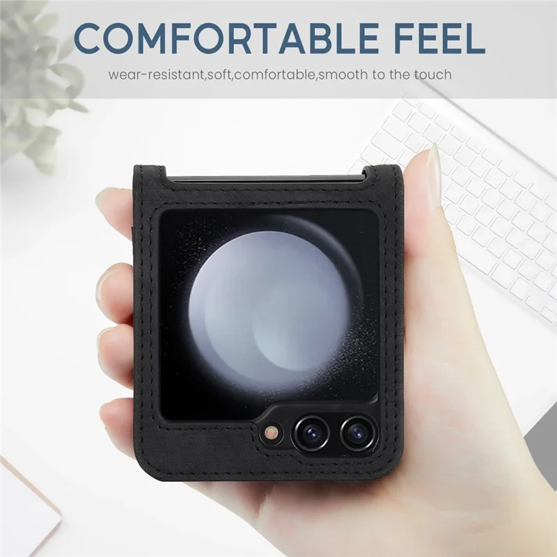 For Samsung Galaxy Z Flip5 5G Phone Case Orchid Butterfly Pattern PU Leather Cover - Black