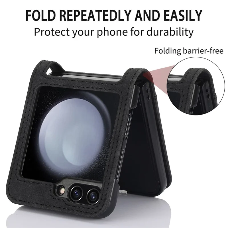 For Samsung Galaxy Z Flip5 5G Phone Case Orchid Butterfly Pattern PU Leather Cover - Black