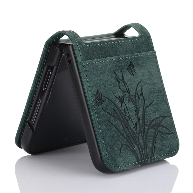 For Samsung Galaxy Z Flip5 5G Phone Case Orchid Butterfly Pattern PU Leather Cover - Green