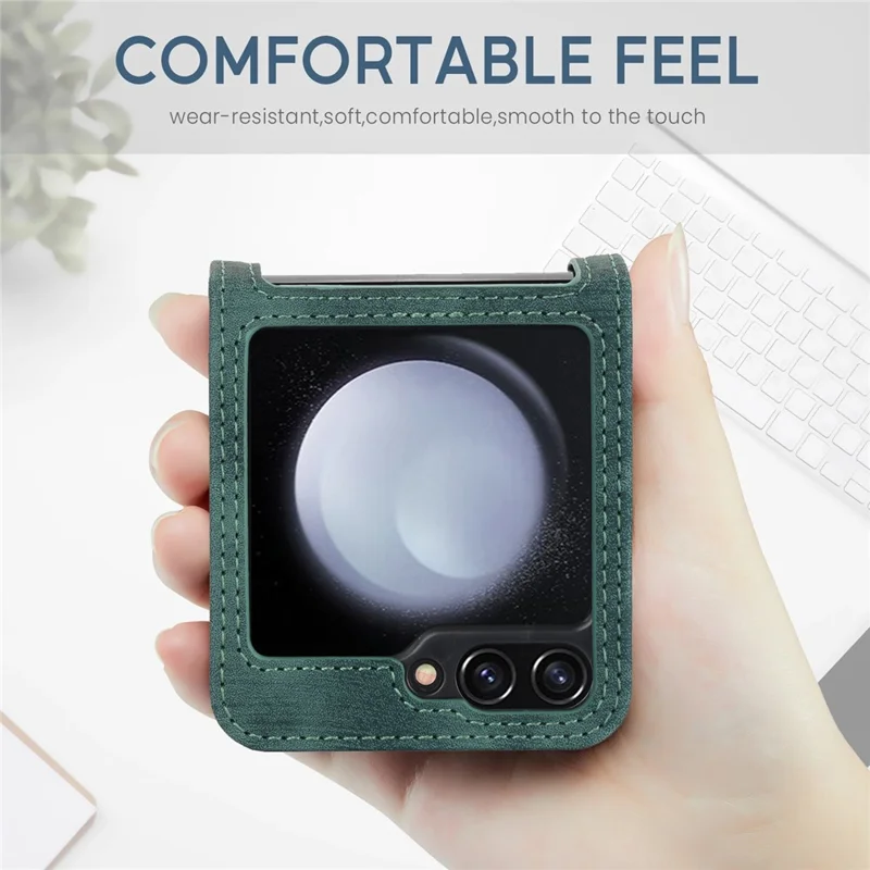 For Samsung Galaxy Z Flip5 5G Phone Case Orchid Butterfly Pattern PU Leather Cover - Green