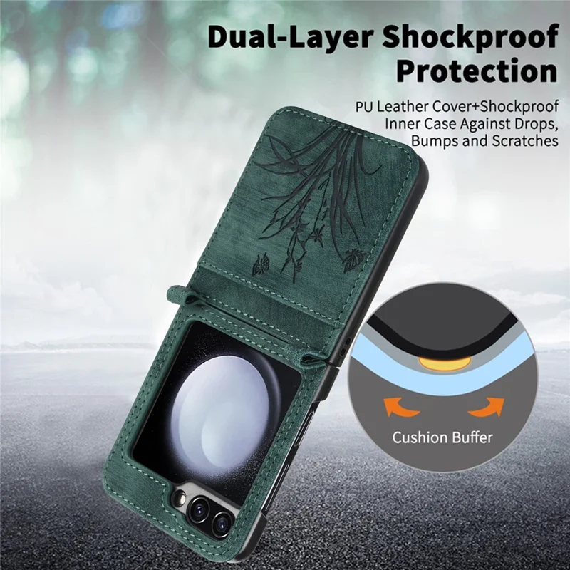 For Samsung Galaxy Z Flip5 5G Phone Case Orchid Butterfly Pattern PU Leather Cover - Green