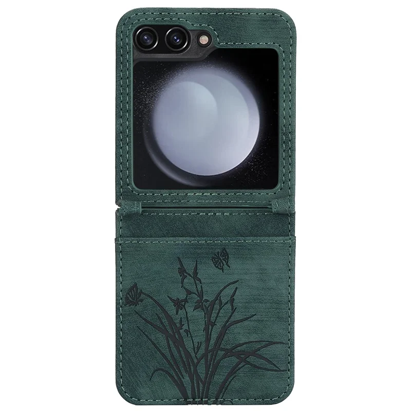 For Samsung Galaxy Z Flip5 5G Phone Case Orchid Butterfly Pattern PU Leather Cover - Green