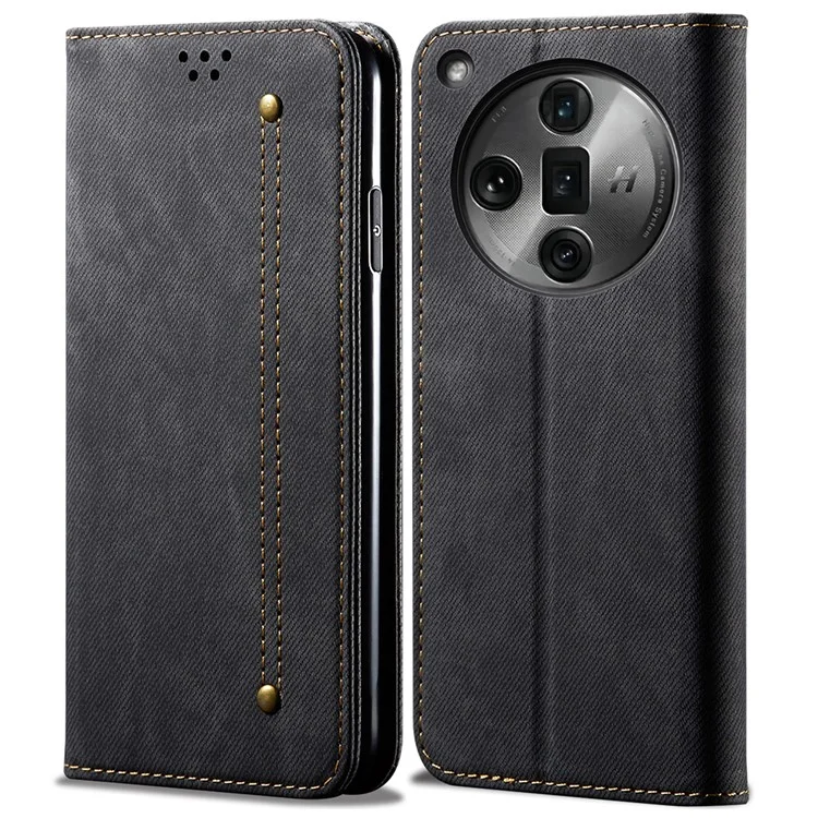Pour Oppo Find X7 5G Jeans Cloth Texture Phone Case PU Leather Stand View Cover - Noir