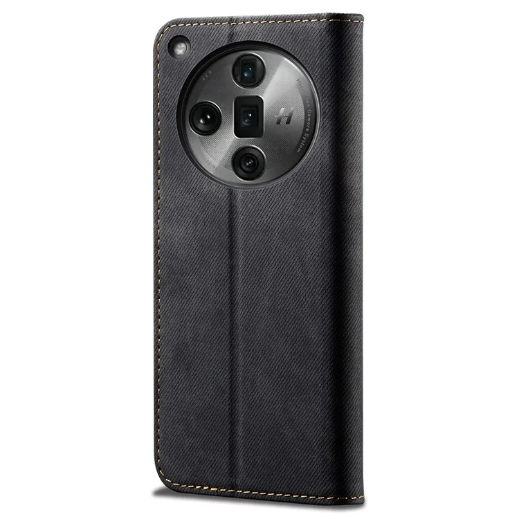 Pour Oppo Find X7 5G Jeans Cloth Texture Phone Case PU Leather Stand View Cover - Noir