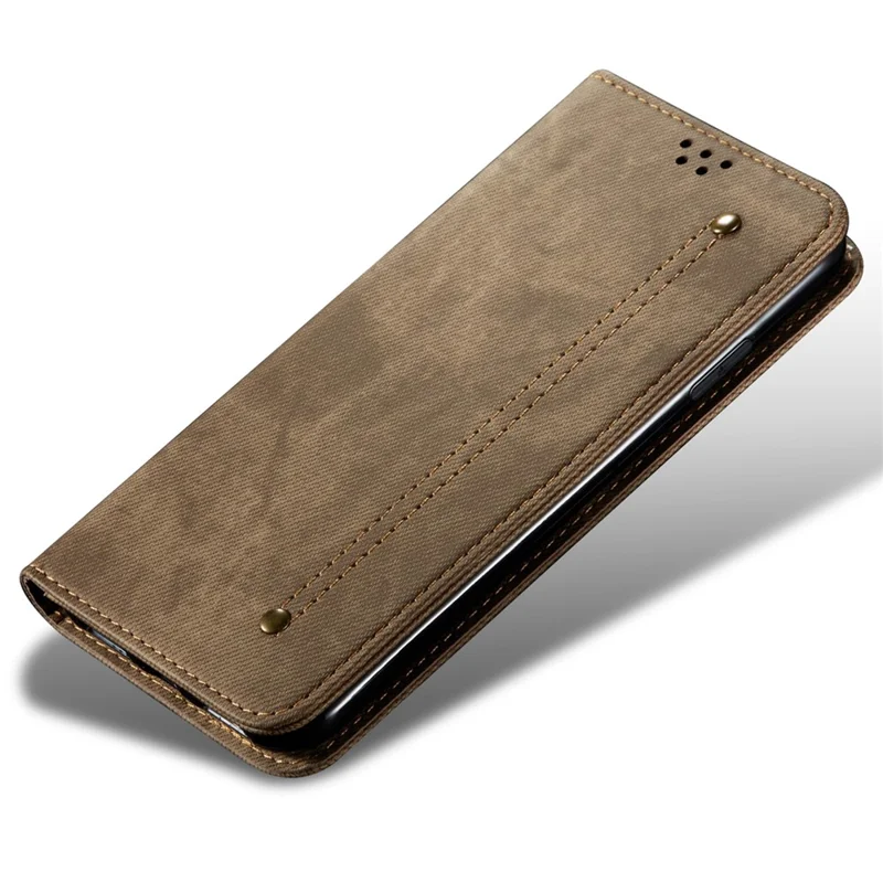 For Oppo Find X7 5G Jeans Cloth Texture Phone Case PU Leather Stand View Cover - Khaki