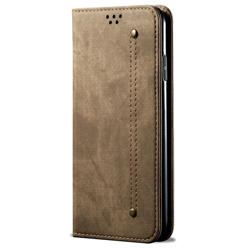 For Oppo Find X7 5G Jeans Cloth Texture Phone Case PU Leather Stand View Cover - Khaki