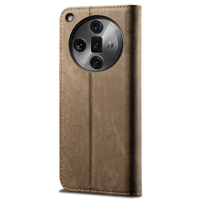 For Oppo Find X7 5G Jeans Cloth Texture Phone Case PU Leather Stand View Cover - Khaki