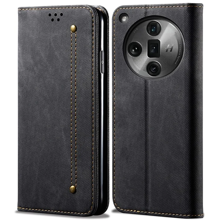 Für Oppo Find X7 Ultra Ledertelefonhülle Jeansstoffstruktur Schutzhülle - Schwarz