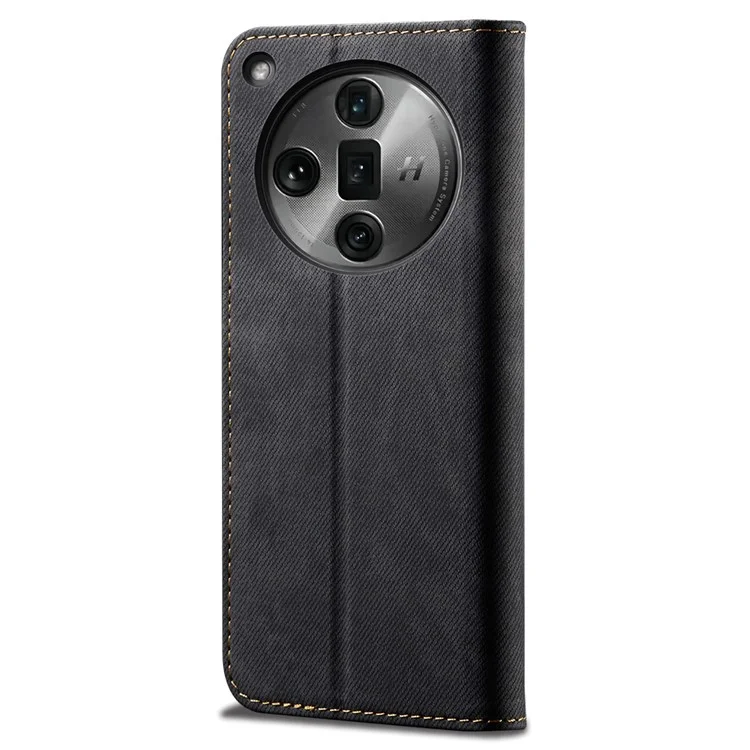 Für Oppo Find X7 Ultra Ledertelefonhülle Jeansstoffstruktur Schutzhülle - Schwarz