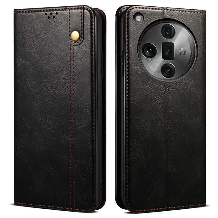 Pour Oppo Find X7 Ultra Étui Portefeuille en Cuir Housse de Téléphone Texture de Cheval Fou Cireux - Noir