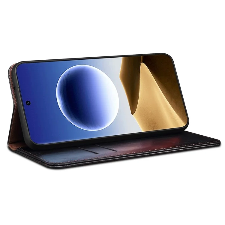 Pour Oppo Find X7 Ultra Étui Portefeuille en Cuir Housse de Téléphone Texture de Cheval Fou Cireux - Noir