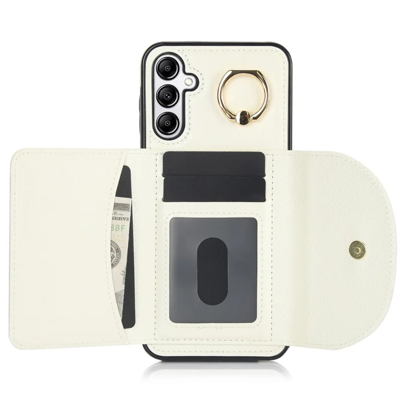For Samsung Galaxy A54 5G Phone Case Ring Holder Card Slots PU Leather Back Cover - White