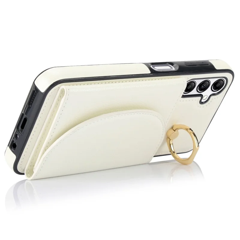 For Samsung Galaxy A54 5G Phone Case Ring Holder Card Slots PU Leather Back Cover - White
