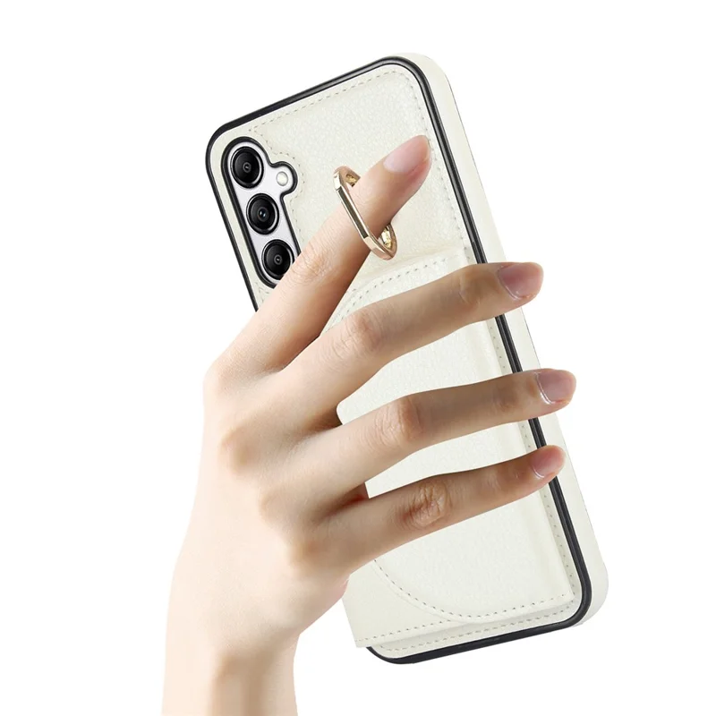 For Samsung Galaxy A54 5G Phone Case Ring Holder Card Slots PU Leather Back Cover - White