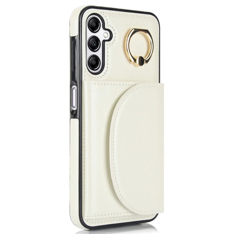 For Samsung Galaxy A54 5G Phone Case Ring Holder Card Slots PU Leather Back Cover - White
