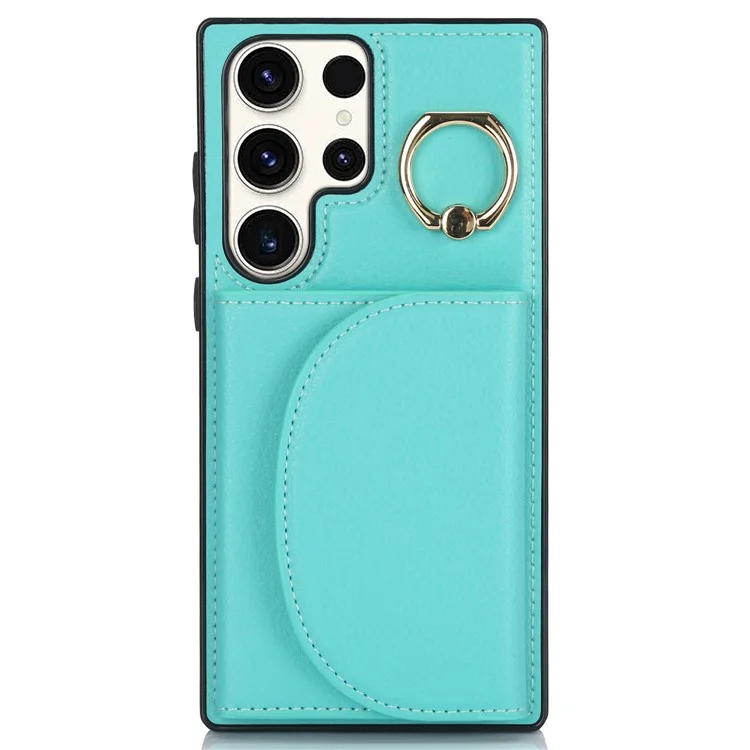 For Samsung Galaxy S24 Ultra Phone Case Ring Kickstand Anti-Drop Shell Card Holders - Green