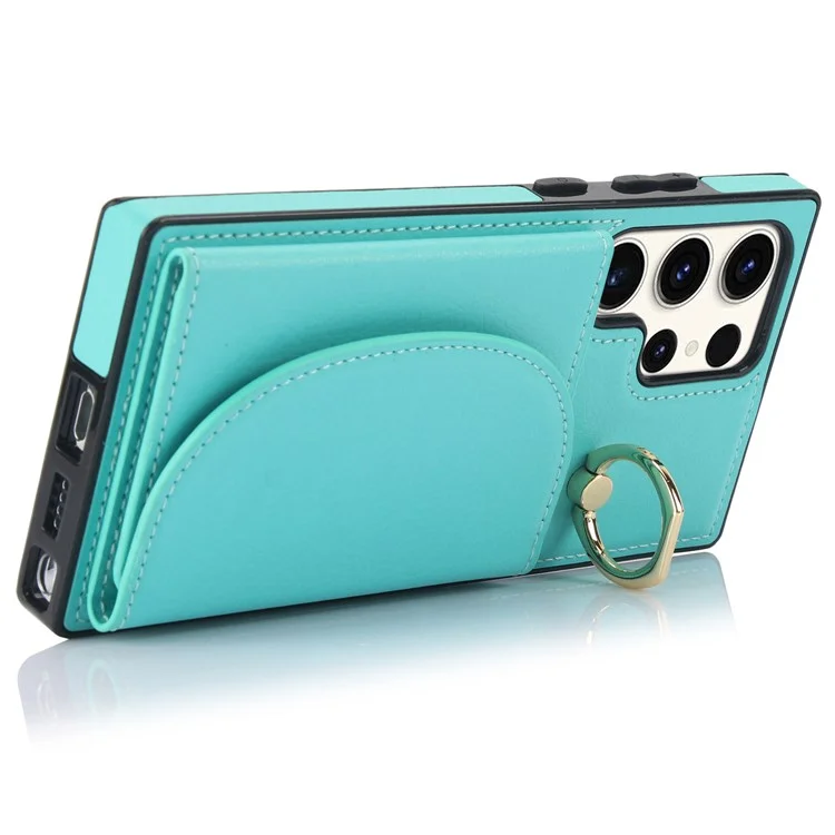 For Samsung Galaxy S24 Ultra Phone Case Ring Kickstand Anti-Drop Shell Card Holders - Green